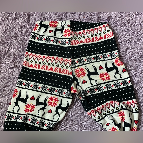 Festive Winter Deer Patterned Fleece Lined Leggings girls 8-10 - Picture 7 of 12